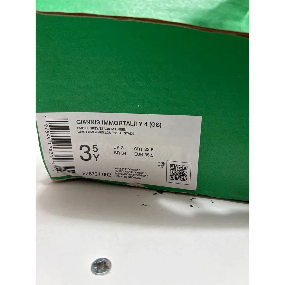 Nike Giannis Immortality 4 GS Smoke Grey Stadium Green FZ6734-002 Kids Size 3.5Y